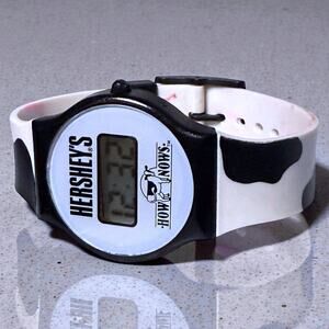Vintage Hershey’s Chocolate Digital Watch Unisex Cow Print Promotional 80s WORKS